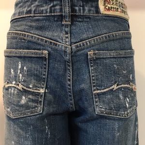 Parasuco denim legend. Distressed denim with paint/sparkle detail